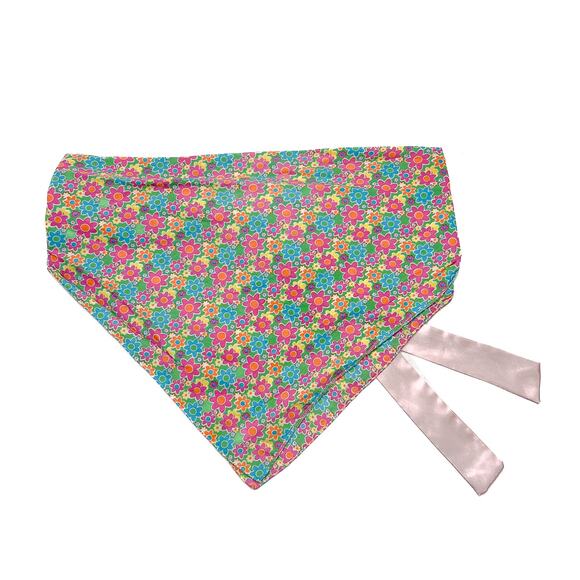 Vintage 70s Floral Bandana Top Multicolor Tie Back Crop Handmade Hippie Retro - Picture 3 of 8